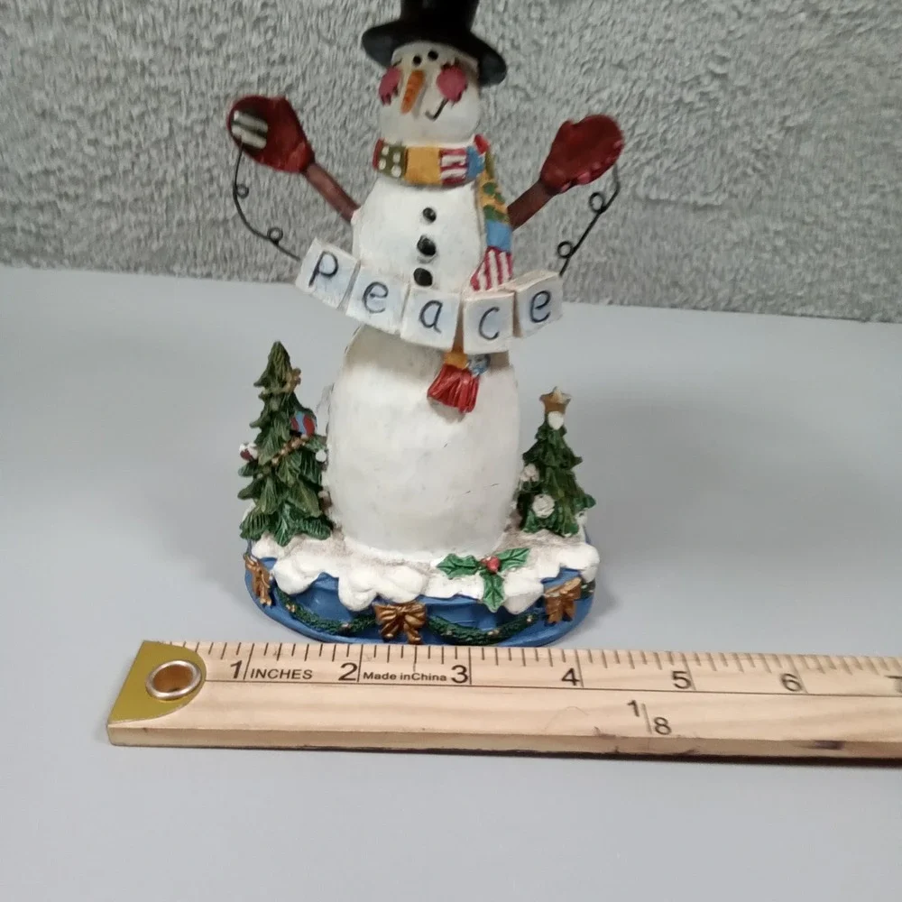 Snowman Peace Candle Holder Lamp Blue Snowflake Metal‎ Shade Winter Decor 11